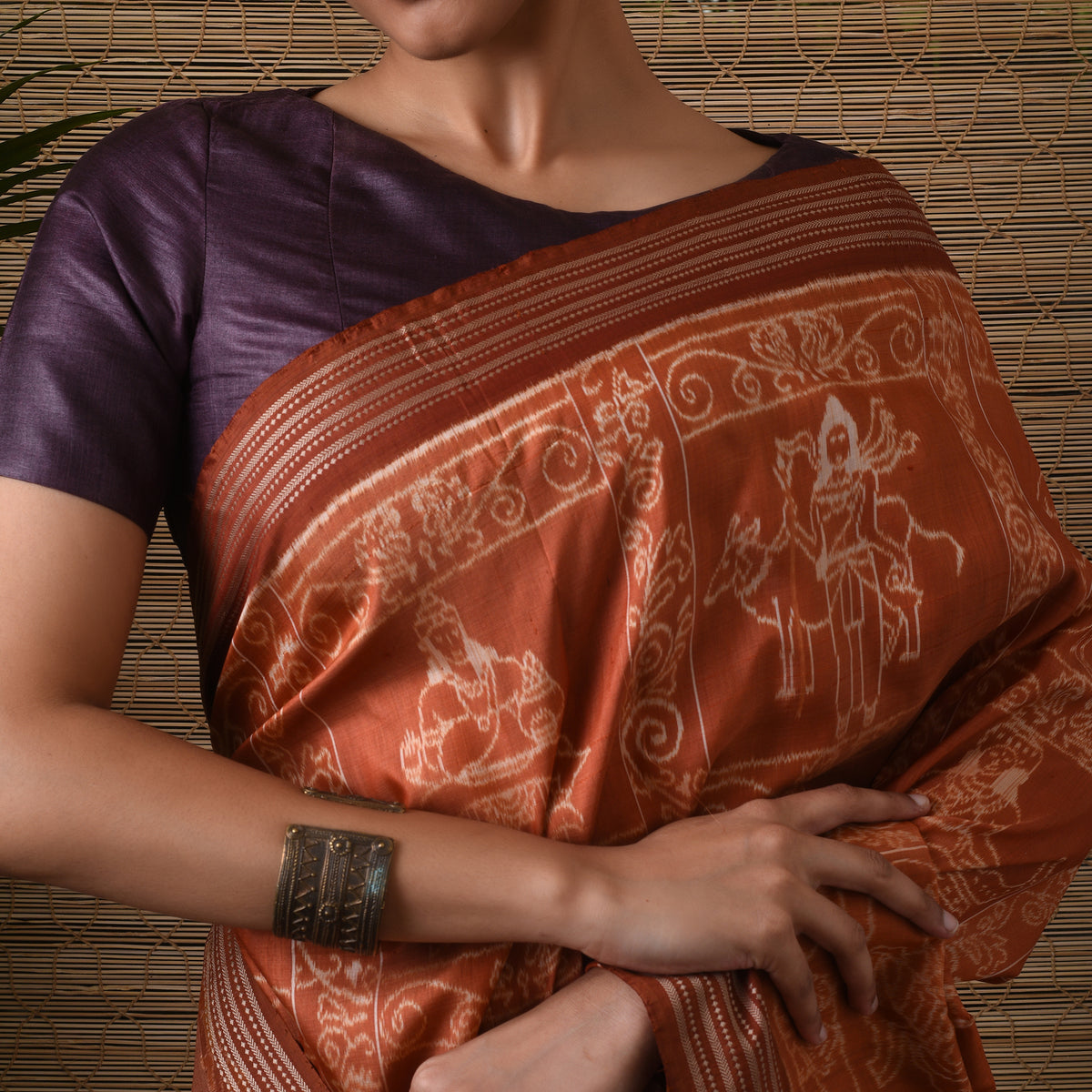 IKAT MASTERPIECE Asta Dikpala Handwoven Silk Saree - Rust Orange