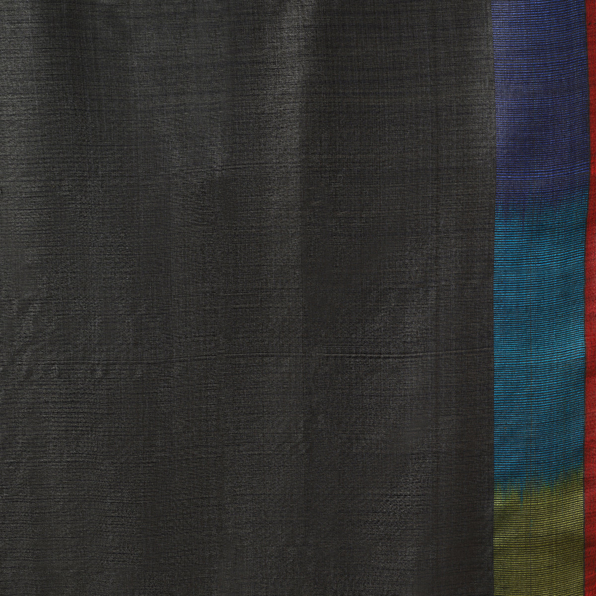 Ikat Tussar Satrang Handwoven Silk Saree - Dark Grey