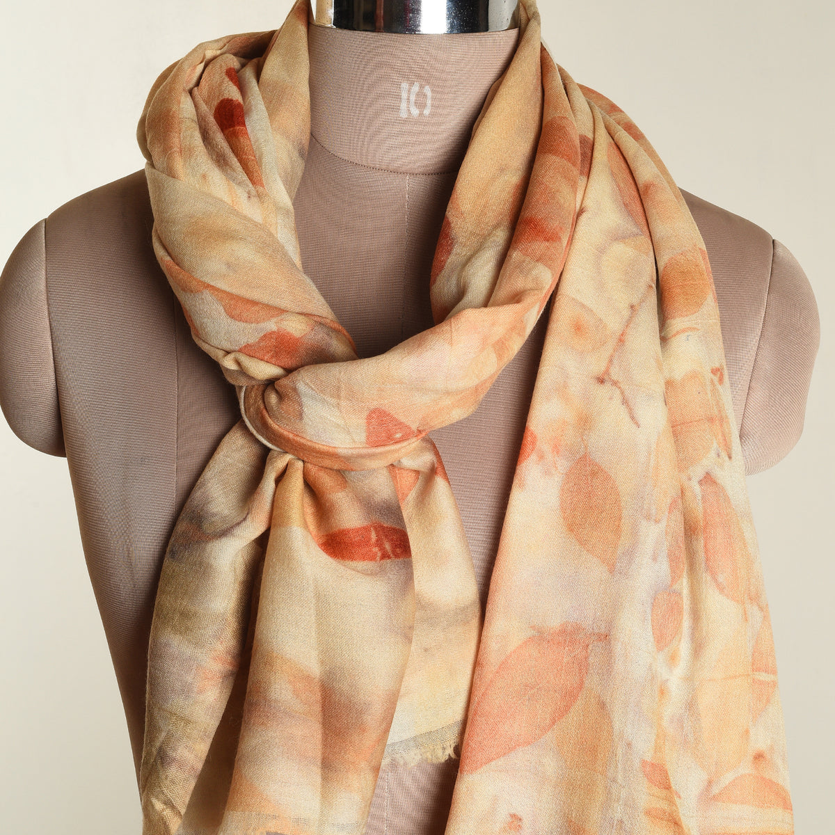 Eco print Woolen Scarf - Light orange