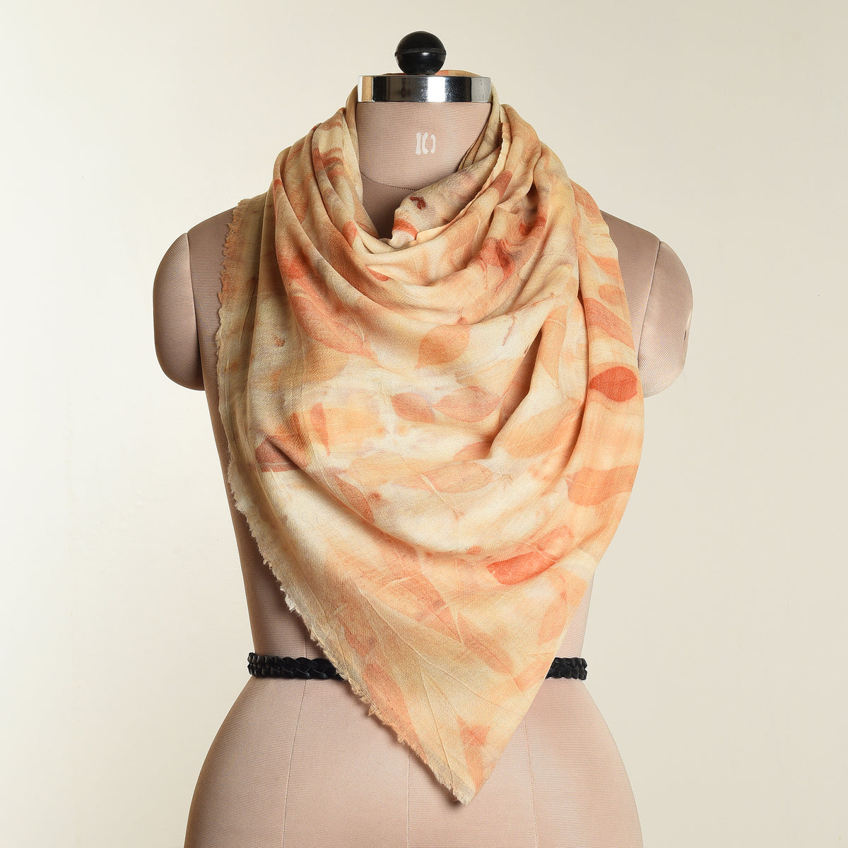 Eco print Woolen Scarf - Light orange