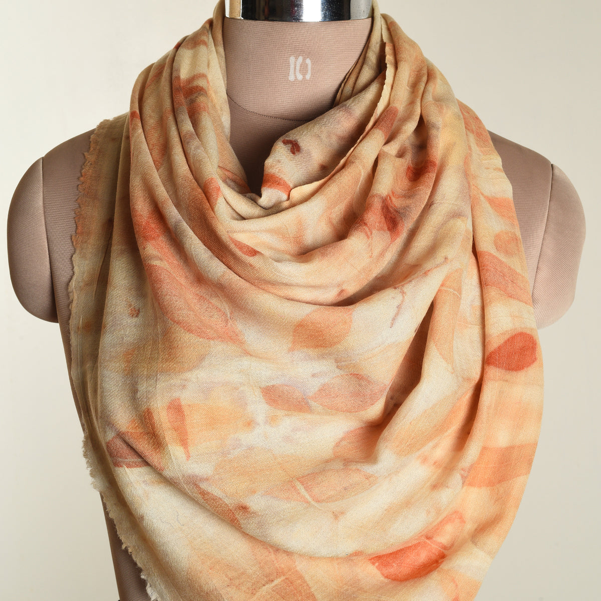 Eco print Woolen Scarf - Light orange