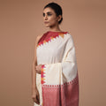 DESI KUMBHA Tussar/Cotton Handwoven Saree - Ivory Multicolor Border