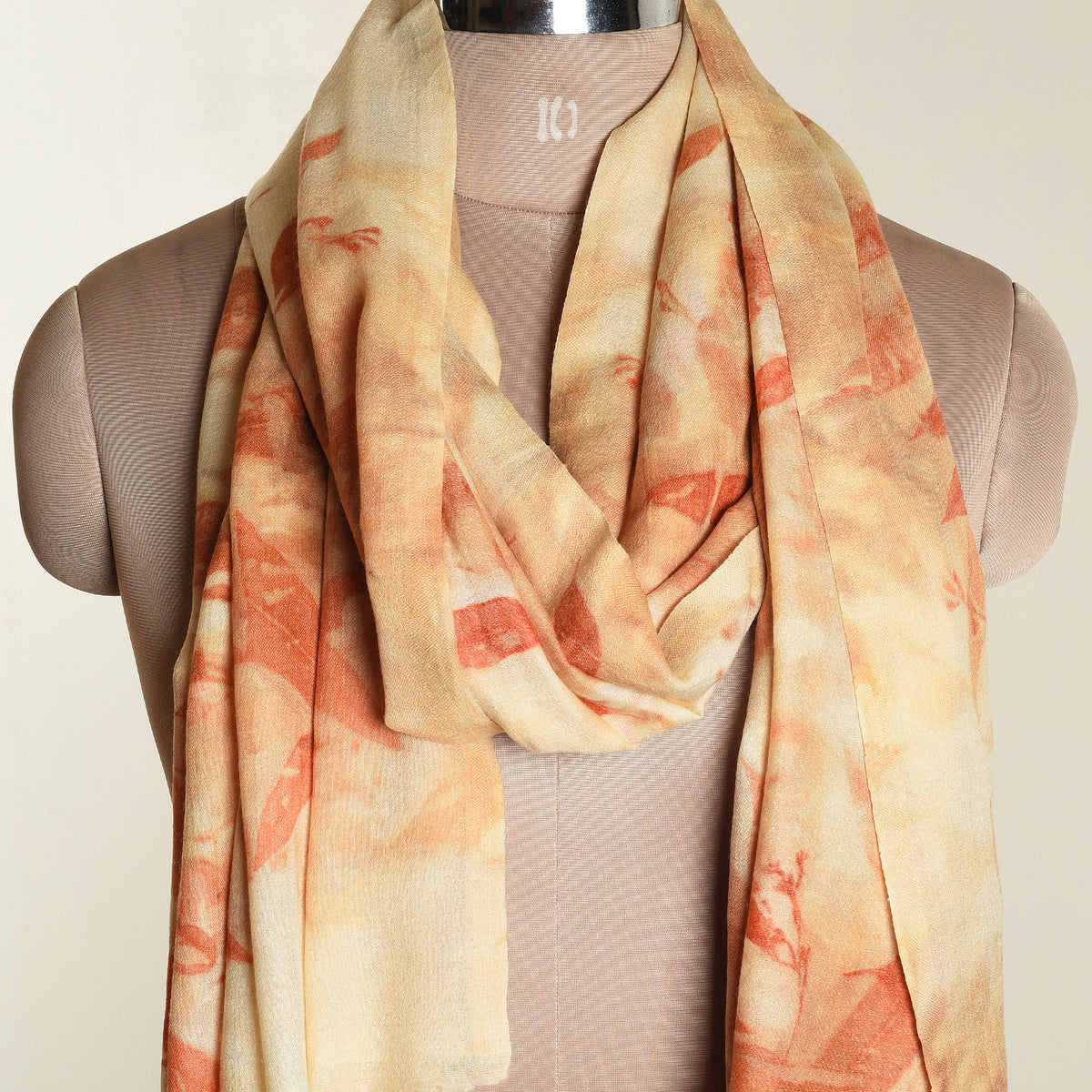 Eco print Woolen Scarf - Bright orange