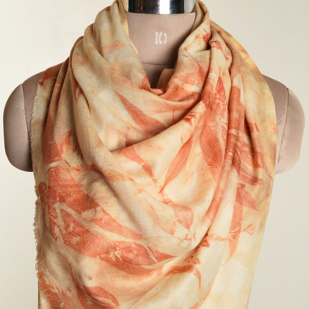 Eco print Woolen Scarf - Bright orange