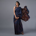 TRI RATNA Tussar Silk Sari - Steel Blue
