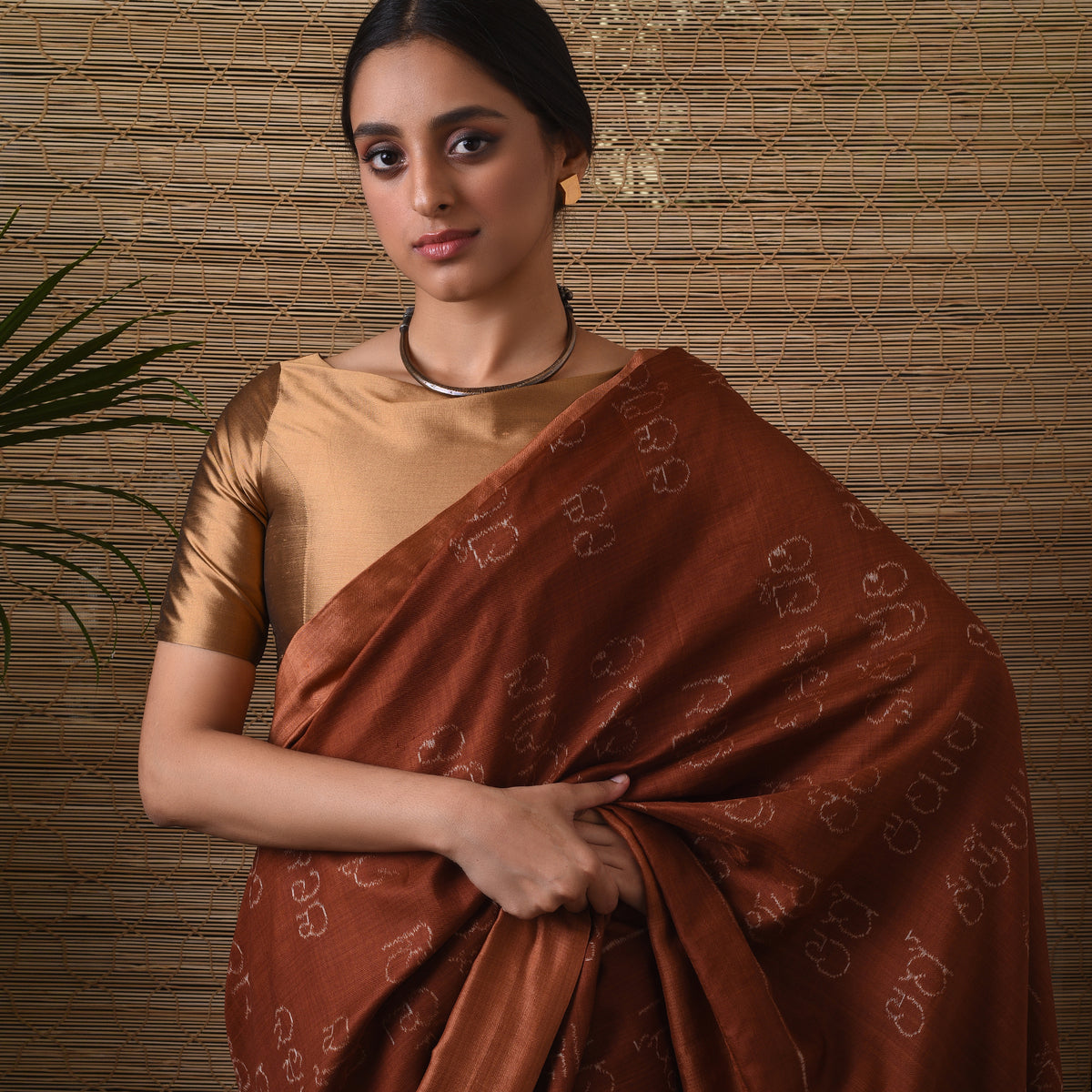 IKAT MASTERPIECE  Calligraphy Handwoven Silk Saree - Catechu Brown