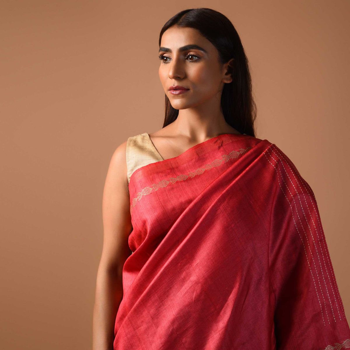 MACHLI (FISH) Handwoven Tussar Silk Saree - Red
