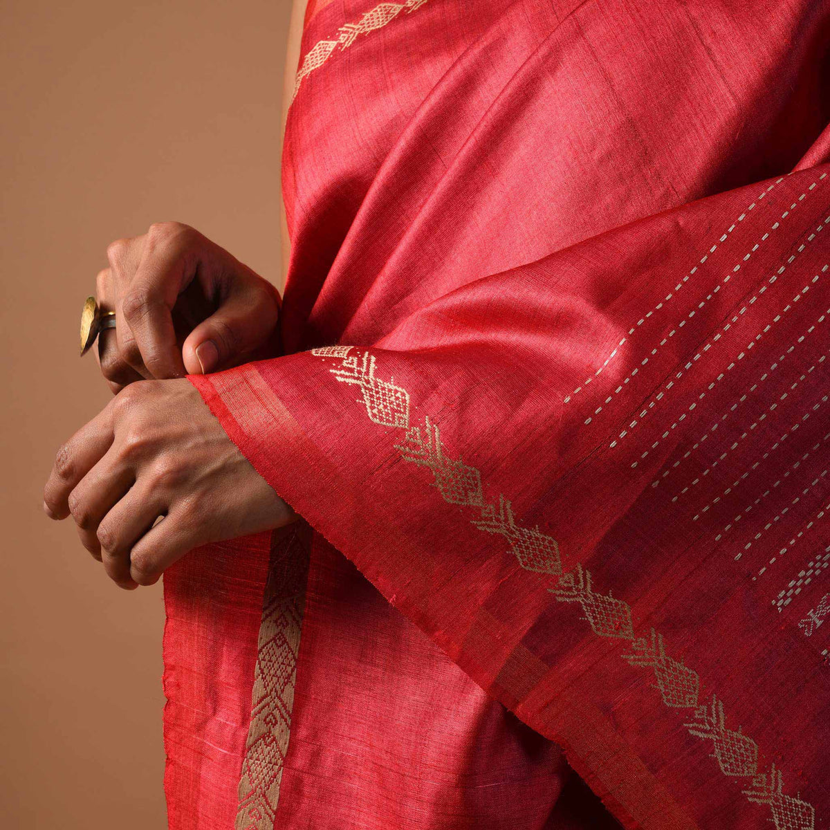 MACHLI (FISH) Handwoven Tussar Silk Saree - Red