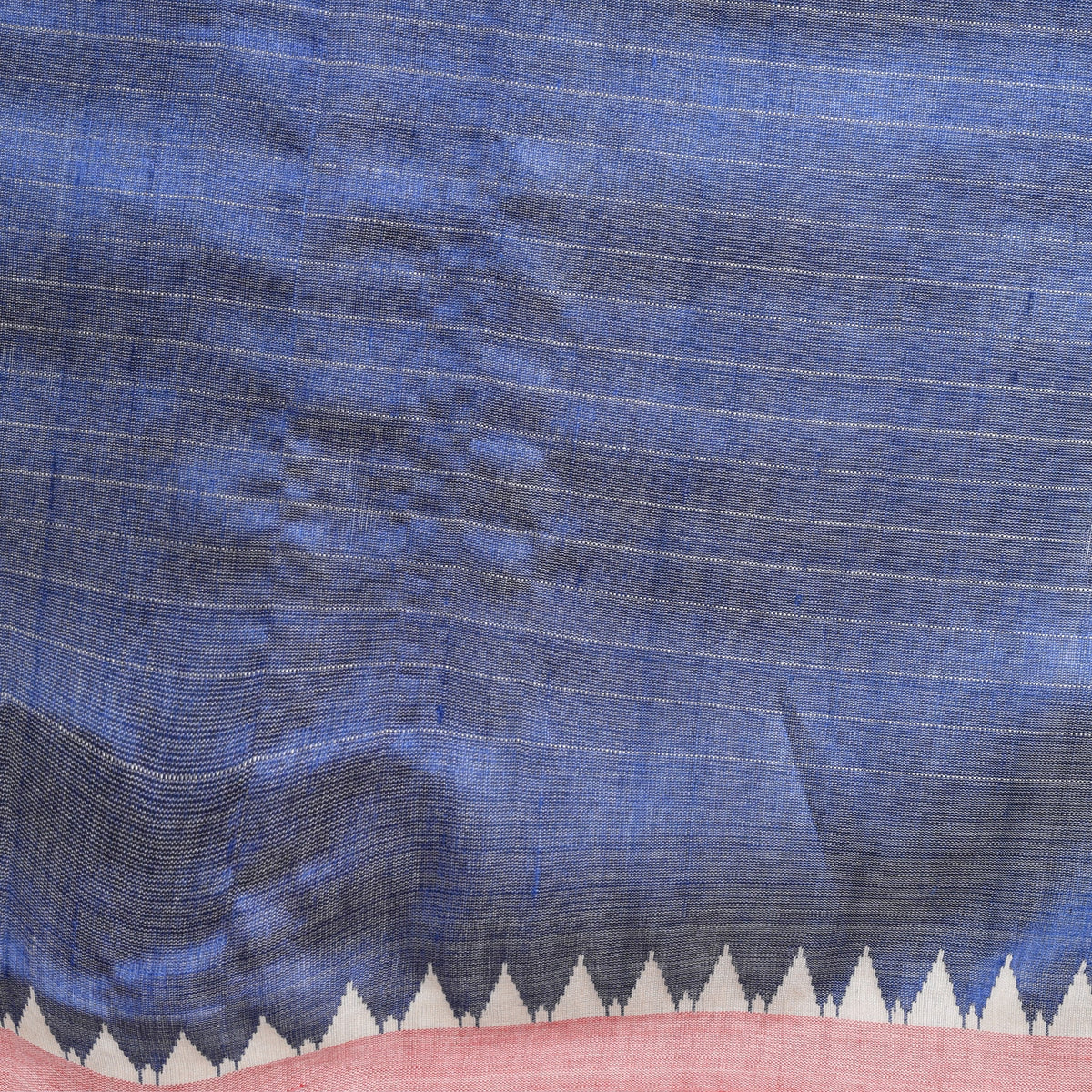 DESI KUMBHA Tussar/Cotton Handwoven Saree - Ivory Navy Blue Border