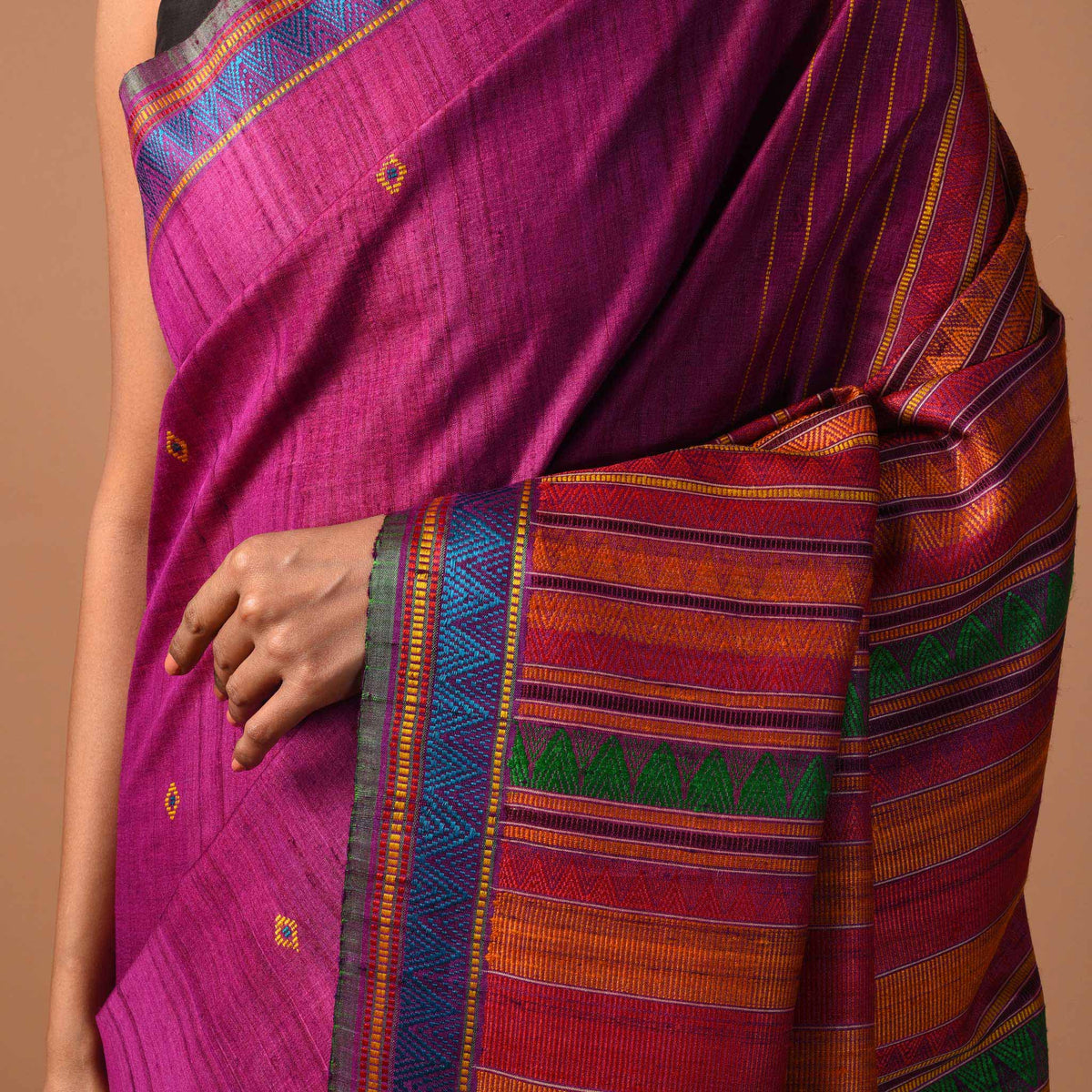 DONGRIA Handwoven Tussar Silk Saree - Mauve