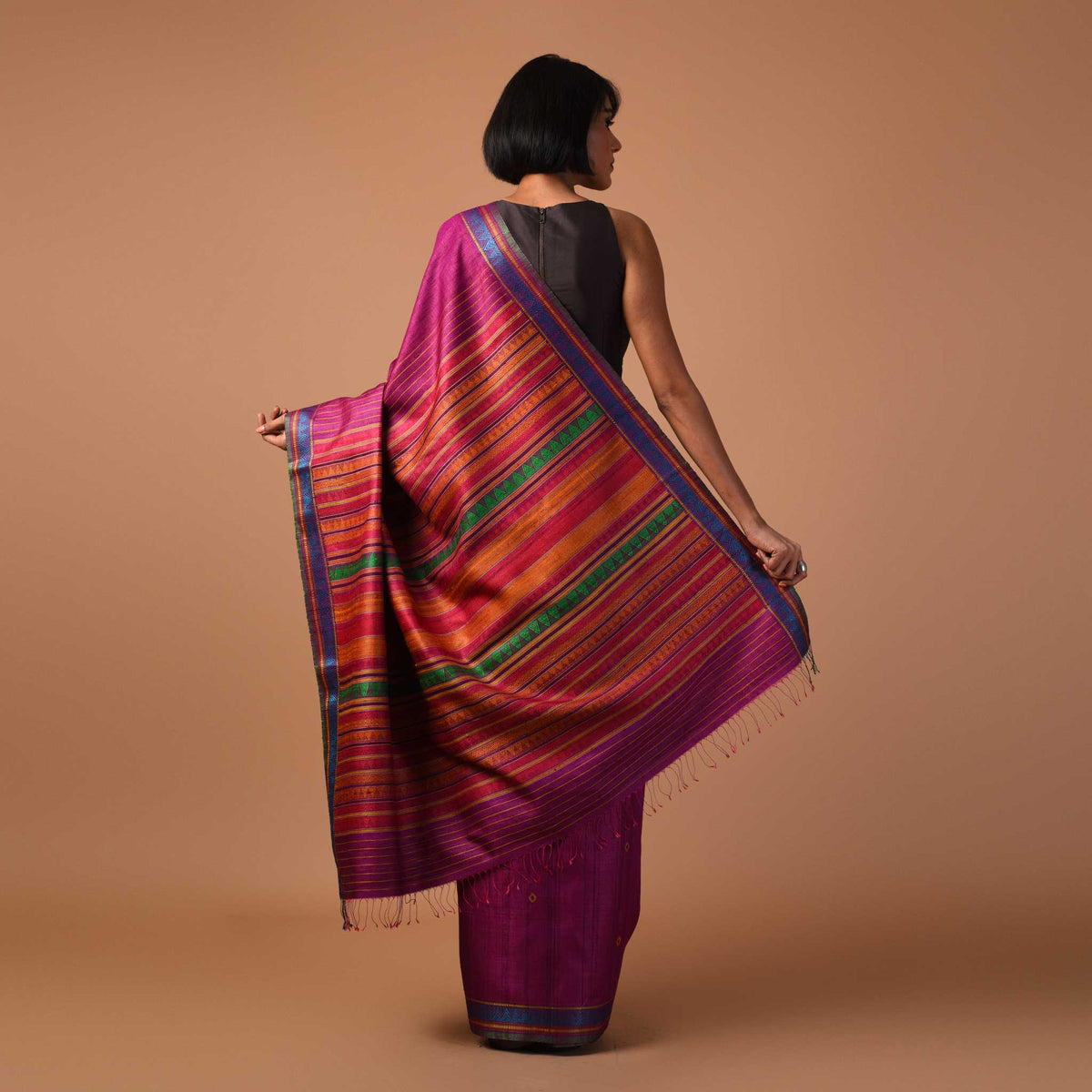 DONGRIA Handwoven Tussar Silk Saree - Mauve
