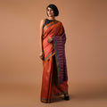 BOMKAI Handwoven Tussar Silk Saree - Orange