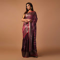 BEEJ Long Pallu Handwoven Tussar Silk Saree - Purple Maroon