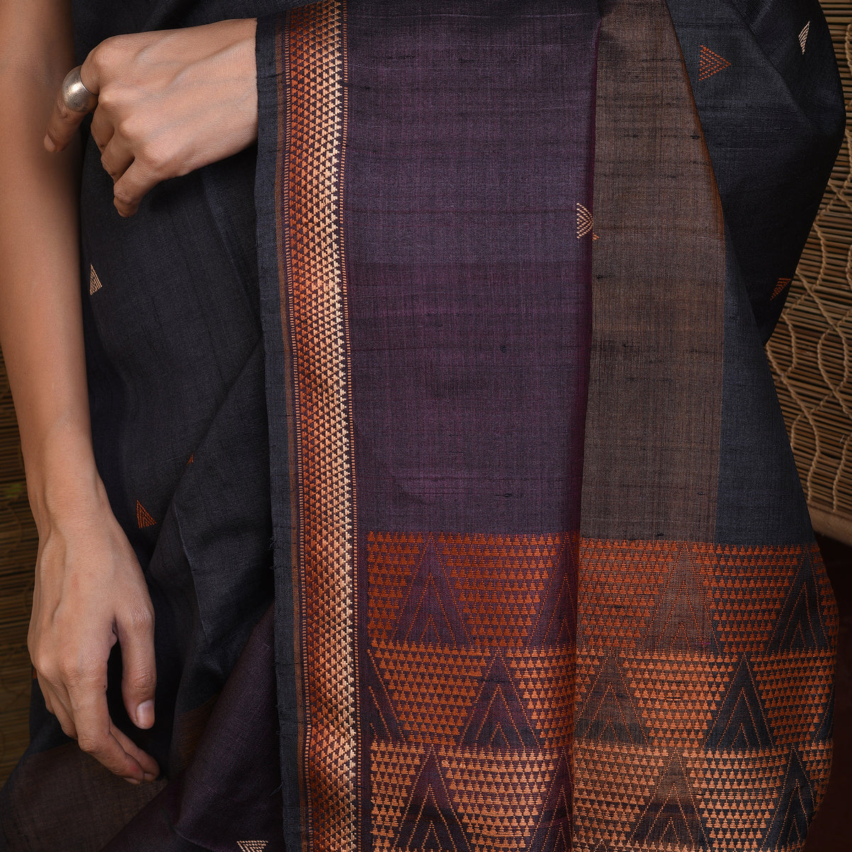 BHOR Handwoven Tussar Silk Saree - Black
