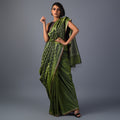 IKAT TUSSAR Thippa Long Pallu Handwoven Silk Sari - Mehendi Green