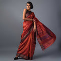 IKAT Tussar Megha Silk Saree - Red Orange
