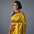 IKAT TUSSAR Thippa Long Pallu Handwoven Silk Saree - Lemon Green