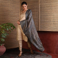 Eco Print Handwoven Tussar Silk Dupatta - Grey Black