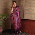 BEEJ Long Pallu Handwoven Tussar Silk Saree - Maroon